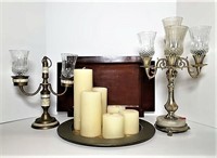 Marble & Brass Candelabras with Glass Shades &
