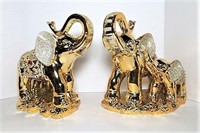 Elaborate Jeweled Gilt Elephants- Lot of 2