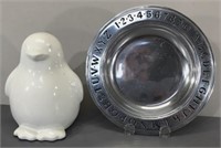Pottery Penguin & Alphabet/Number Dish