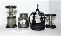 Metal Crown, Glass & Metal Candle Stands & Mercury