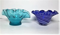 Art Glass Ruffled Edge Bowls- lot of 2