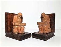 Pair of Wood Carved Elder Reading Bookends