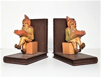 Pair of Wood Carved Gnome Bookends