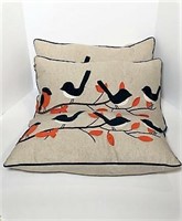 Throw Pillows with Felt Bird Design- Lot of 3