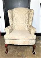 Upholstered Wing Back Chair with Queen Anne Legs