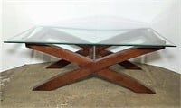 Wooden Coffee Table with Beveled Glass Top