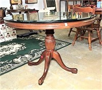 Round Wooden Pedestal Table with Glass Top