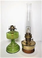 Aladdin Brass Oil Lamp & Green Glass Oil Lamp