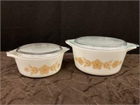 2 Vintage Gold Butterfly Pyrex Casserole Dishes