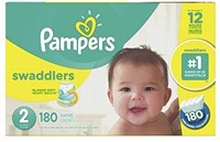 PAMPERS SWADDLERS DIAPERS, SIZE 2, APPROX 180 PCS
