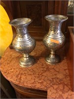 2 Silver over Brass Vases