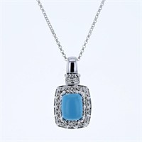 14KT White Gold 2.10ct Turquoise and Diamond Penda