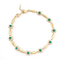 Plated 18KT Yellow Gold 0.81ctw Green Agate and Di