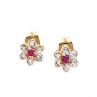 Plated 18KT Yellow Gold 0.20ctw Ruby and Diamond E