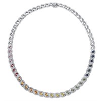 18KT White Gold 6.62ctw Multi Color Sapphire and D