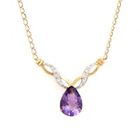Plated 18KT Yellow Gold 3.55ct Amethyst and Diamon