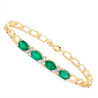 Plated 18KT Yellow Gold 3.00ctw Green Agate and Di