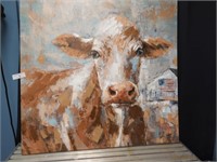LARGE ARTIST SIGNED COW OIL ON CANVAS