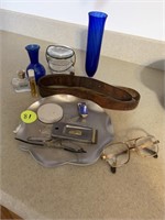 GLASSES, BELT, BLUE GLASSWARE