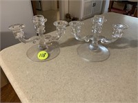 TWO CRYSTAL CANDLE HOLDERS