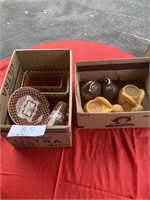 2 BOXES- MISC. POTTERY & CANDLES