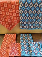 3 pc towel set red/blue