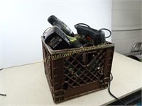 Crate full of Drills Batteries and Related -