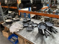 Large Qty Assorted Size Blue Steel Frying Pans