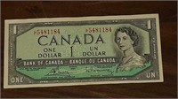 CANADIAN 1954 $1.00 NOTE L/F5481184