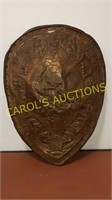 ANTIQUE COPPER CONQUERERS COPPER SHIELD 24" X 17"