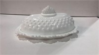 Fenton Milk Glass Hobnail Butter Dish