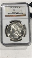 1921 P Graded Morgan Silver $1 Dollar Coin