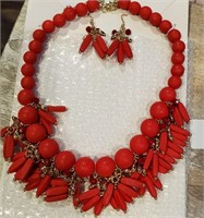Red Necklace and Earrings Set