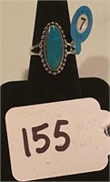 SS Western Ring with Genuine Turquoise Size 7