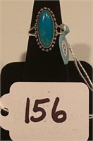 SS Western Ring with Genuine Turquoise- Size 6
