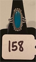 SS Western Ring with Genuine Turquoise- Size 8