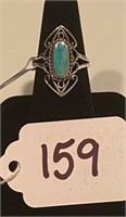 SS Western Ring with Genuine Turquoise- Size 7