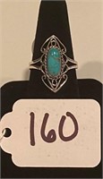 SS Western Ring with Genuine Turquoise - Size 9
