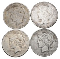 Lot of (4) Peace Silver Dollars-