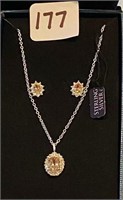 SS & Champagne CZ Necklace and Earrings Set