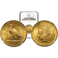 1912 MS 62 NGC $10 Gold Indian Better Date