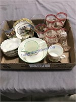 Mini stemmed glasses, ashtrays, sm pitcher