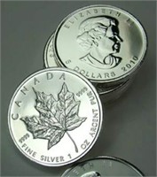 (10) Canadian Silver Maple Leaf's - 1 oz