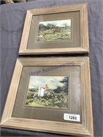 Pair of pictures(hunting dogs w/ hunters)13.5 x16