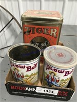 Tiger, Plow Boy tobacco tins