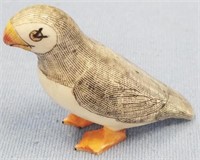 Vintage scrimshawed ivory bird by J.  Mayac, 1.75"