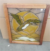 Vintage leaded glass framed duck in flight