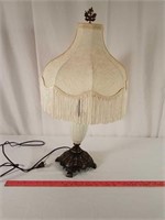 Porcelain and metal lamp with Victorian shade.