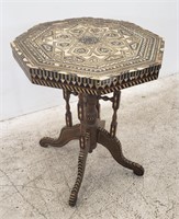 Antique inlaid wooden octagonal side table (see