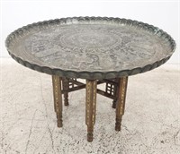 Antique moorish brass top tray table approx 28" x
